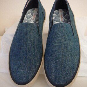 Men's Navy Blue Canvas Slip On Patterned Loafers-Size EUR-43-NEW-Gogfreg